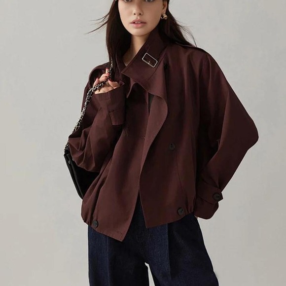 Commense Burgundy Vintage Loose Trench Coat small NWT - Picture 2 of 5